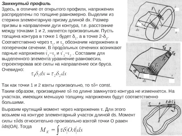 Замкнутый профиль Здесь, в отличие от открытого профиля, напряжения распределены по