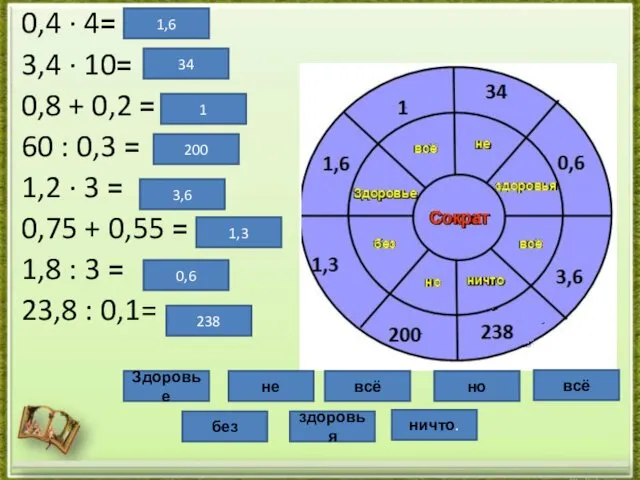 0,4 · 4= 3,4 · 10= 0,8 + 0,2 = 60