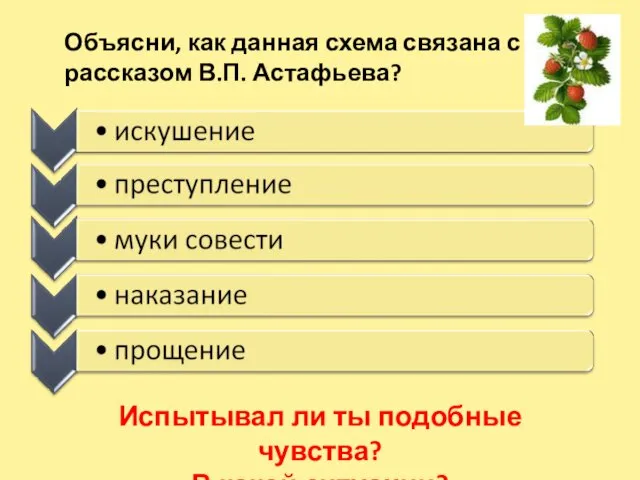 Объясни, как данная схема связана с рассказом В.П. Астафьева? Испытывал ли