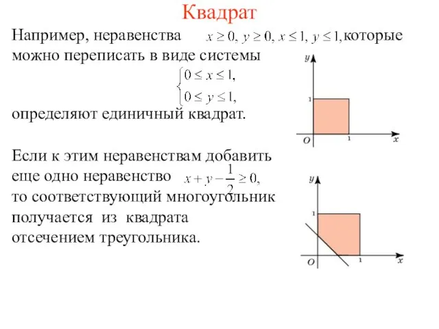 Квадрат Например, неравенства которые можно переписать в виде системы определяют единичный