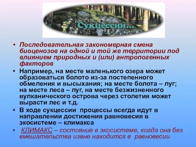 Последовательная закономерная смена биоценозов на одной и той же территории под