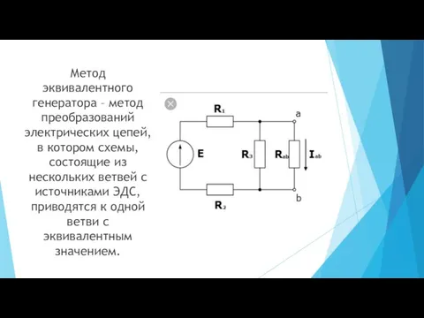 Метод эквивалентного генератора – метод преобразований электрических цепей, в котором схемы,