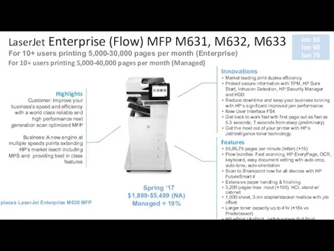 LaserJet Enterprise (Flow) MFP M631, M632, M633 Replaces LaserJet Enterprise M630