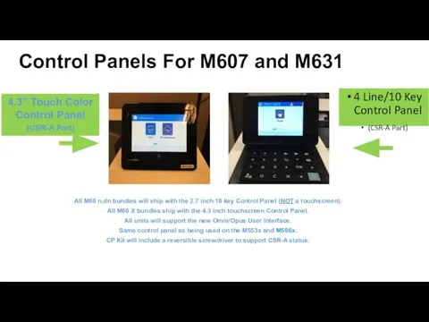 Control Panels For M607 and M631 All M60 n,dn bundles will