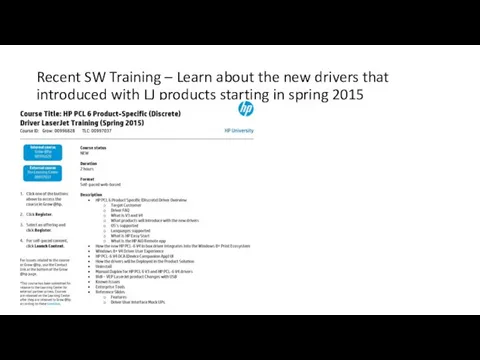 Recent SW Training – Learn about the new drivers that introduced