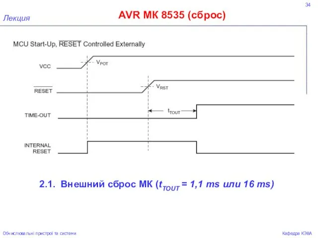 34 AVR МК 8535 (сброс) Лекция Обчислювальні пристрої та системи Кафедра