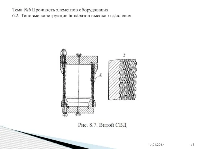 17.01.2017 Тема №6 Прочность элементов оборудования 6.2. Типовые конструкции аппаратов высокого давления