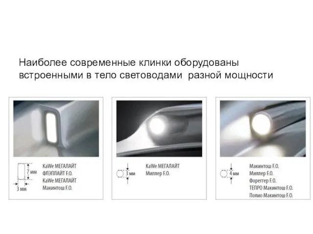 Наиболее современные клинки оборудованы встроенными в тело световодами разной мощности