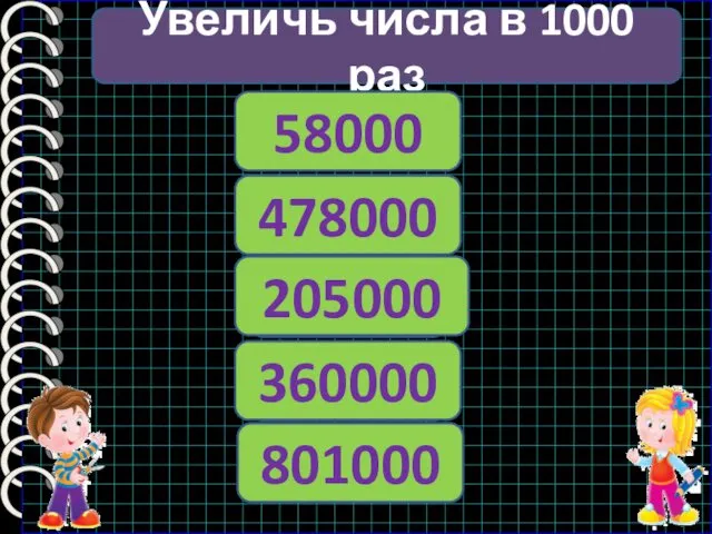 Увеличь числа в 1000 раз 58 478 205 360 801 58000 478000 205000 360000 801000