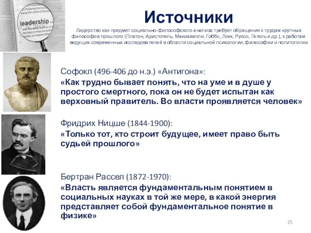 Источники Лидерство как предмет социально-философского анализа требует обращения к трудам крупных