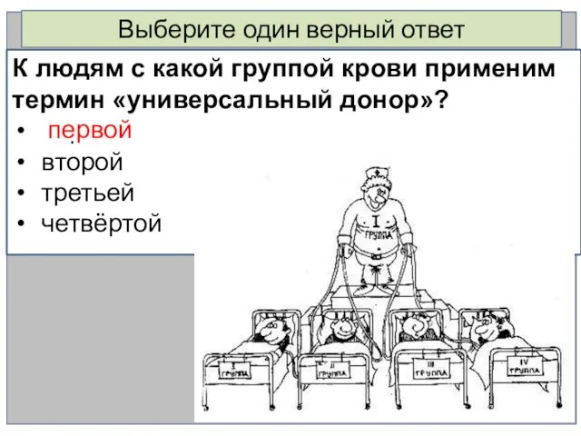 Выберите один верный ответ К людям с какой группой крови применим