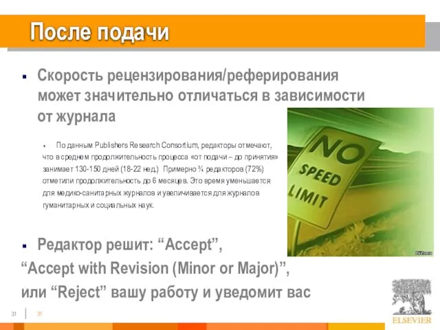 После подачи Скорость рецензирования/реферирования может значительно отличаться в зависимости от журнала