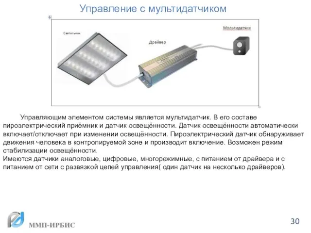 Управление с мультидатчиком Управляющим элементом системы является мультидатчик. В его составе