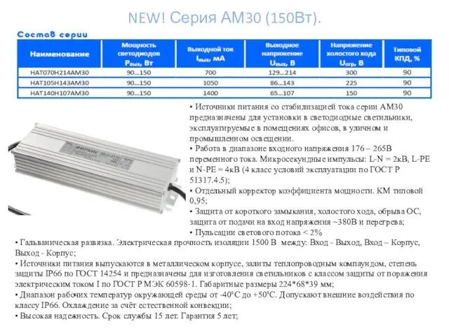 NEW! Серия АМ30 (150Вт). • Источники питания со стабилизацией тока серии