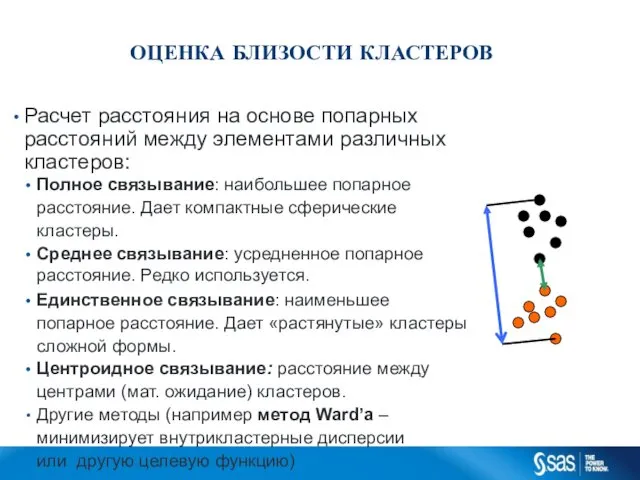 ОЦЕНКА БЛИЗОСТИ КЛАСТЕРОВ Расчет расстояния на основе попарных расстояний между элементами