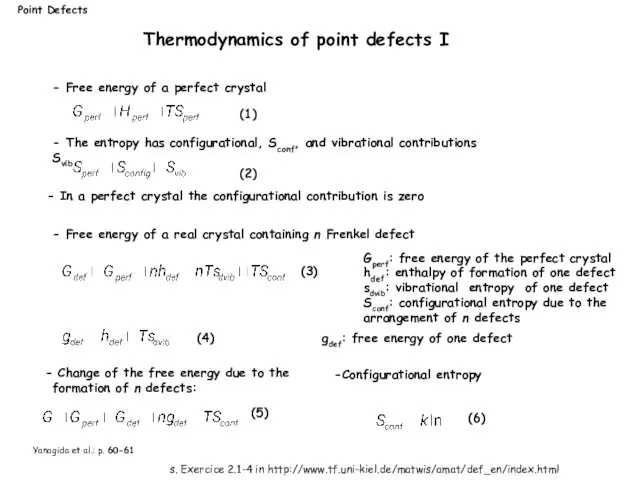 Gperf: free energy of the perfect crystal hdef: enthalpy of formation