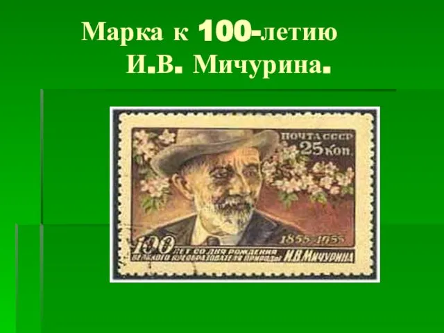 Марка к 100-летию И.В. Мичурина.