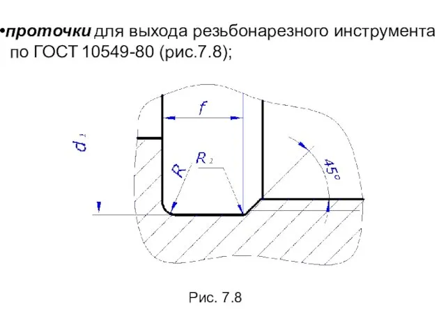 проточки для выхода резьбонарезного инструмента по ГОСТ 10549-80 (рис.7.8); Рис. 7.8