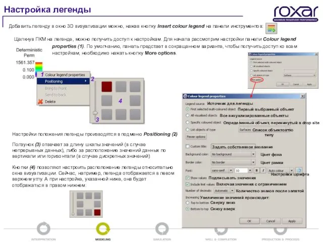 Кнопки (4) позволяют настроить расположение легенды относительно окна визуализации. Сейчас, например,