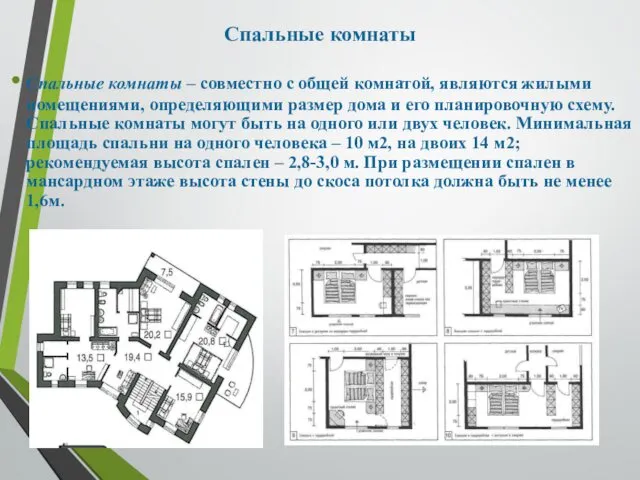 Спальные комнаты Спальные комнаты – совместно с общей комнатой, являются жилыми