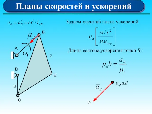 Планы скоростей и ускорений А 1 D B E C 2