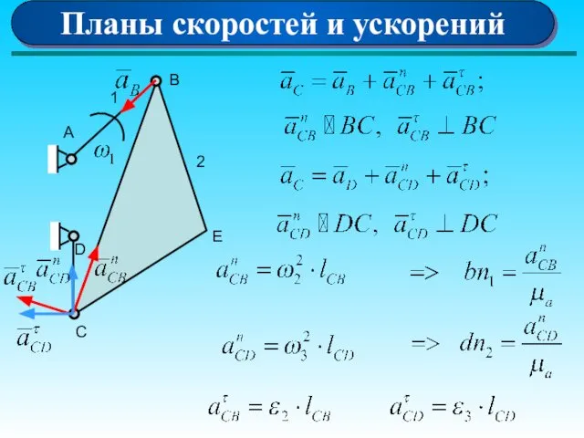 Планы скоростей и ускорений А 1 D B E C 2