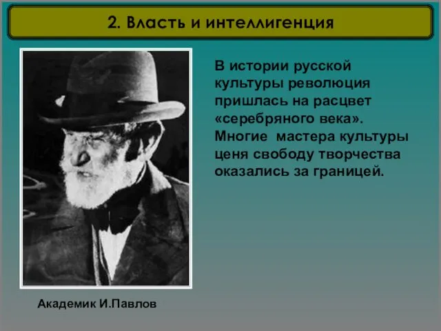 Академик И.Павлов В истории русской культуры революция пришлась на расцвет «серебряного