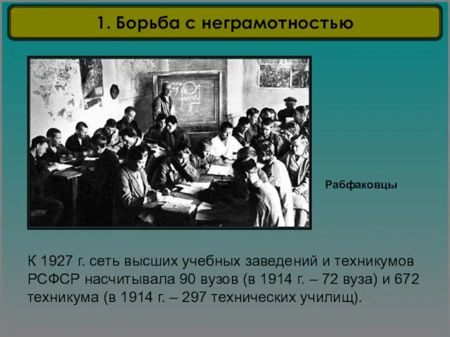 Рабфаковцы К 1927 г. сеть высших учебных заведений и техникумов РСФСР