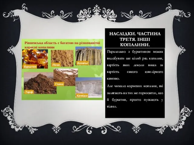 НАСЛІДКИ. ЧАСТИНА ТРЕТЯ. ІНШІ КОПАЛИНИ. Паралельно з бурштином можна видобувати ще