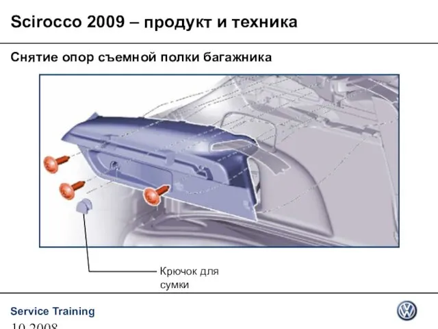 10.2008 Снятие опор съемной полки багажника Scirocco 2009 – продукт и техника