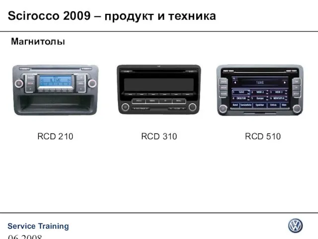 06.2008 Магнитолы RCD 210 RCD 310 RCD 510 Scirocco 2009 – продукт и техника