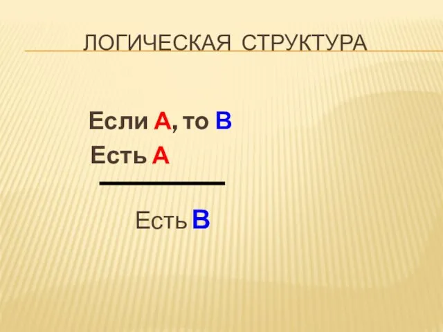 ЛОГИЧЕСКАЯ СТРУКТУРА Если А, то В Есть А Есть В