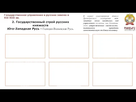 Государственное управление в русских землях в XII-XIII вв. 2. Государственный строй