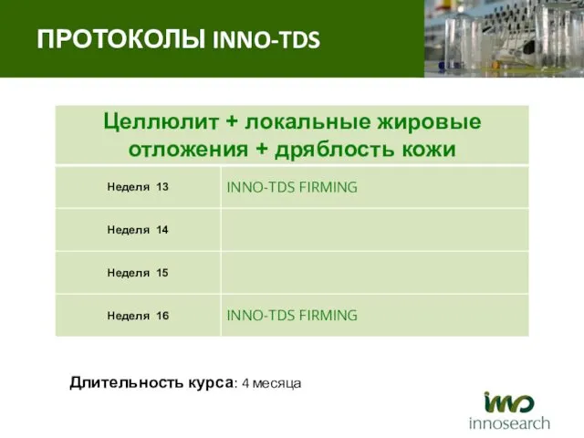 Длительность курса: 4 месяца ПРОТОКОЛЫ INNO-TDS