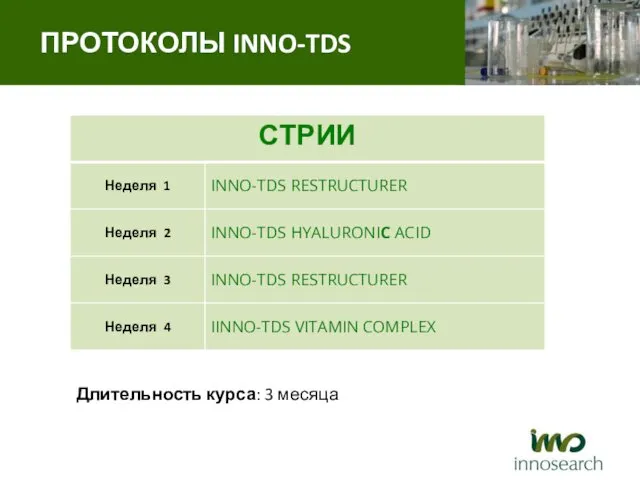 Длительность курса: 3 месяца ПРОТОКОЛЫ INNO-TDS