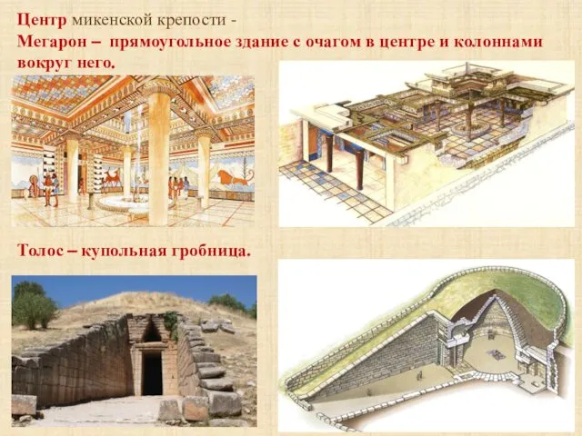 Центр микенской крепости - Мегарон – прямоугольное здание с очагом в