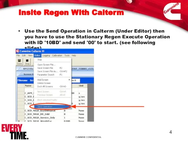 Insite Regen With Calterm Use the Send Operation in Calterm (Under