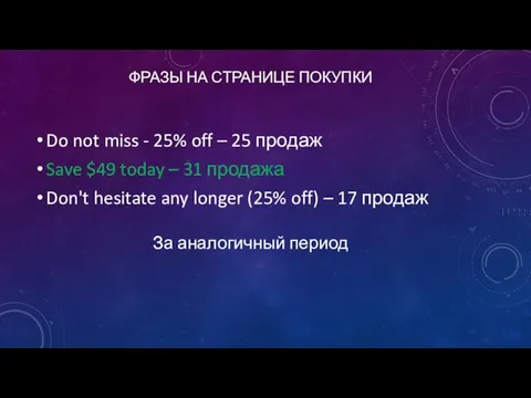 ФРАЗЫ НА СТРАНИЦЕ ПОКУПКИ Do not miss - 25% off –