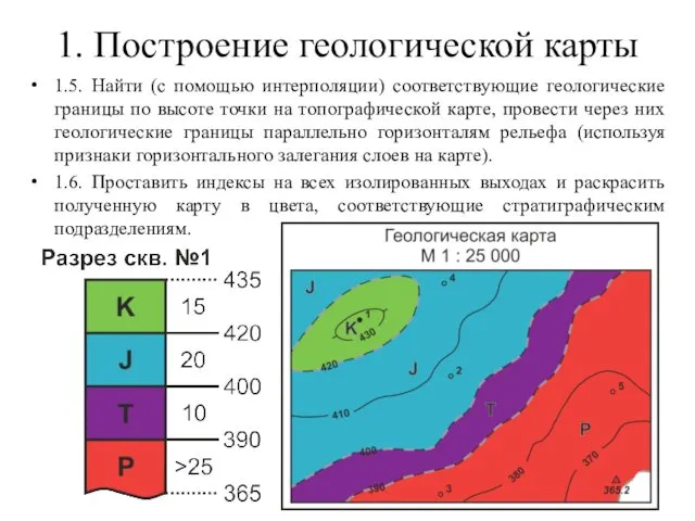 1. Построение геологической карты 1.5. Найти (с помощью интерполяции) соответствующие геологические