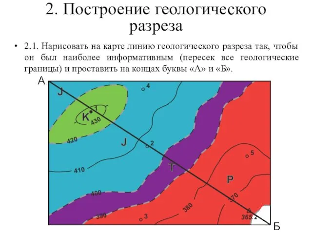 2. Построение геологического разреза 2.1. Нарисовать на карте линию геологического разреза