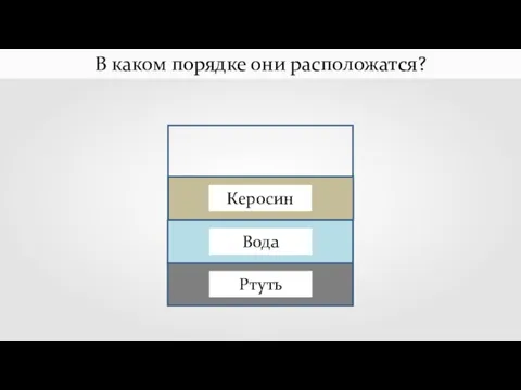 В каком порядке они расположатся? Ртуть Вода Керосин