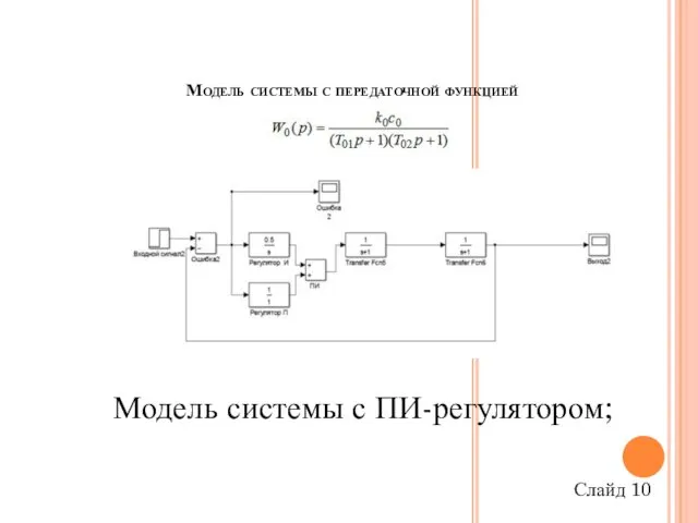 Модель системы с передаточной функцией Модель системы с ПИ-регулятором; Слайд 10