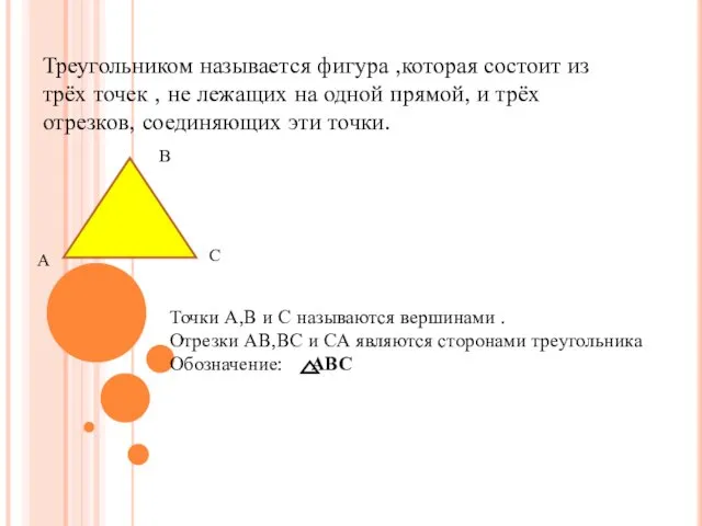 Треугольником называется фигура ,которая состоит из трёх точек , не лежащих