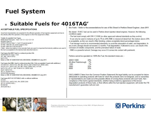 Fuel System Suitable Fuels for 4016TAG’