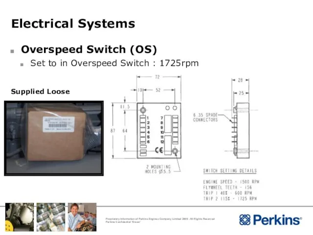 Electrical Systems Overspeed Switch (OS) Set to in Overspeed Switch : 1725rpm Supplied Loose