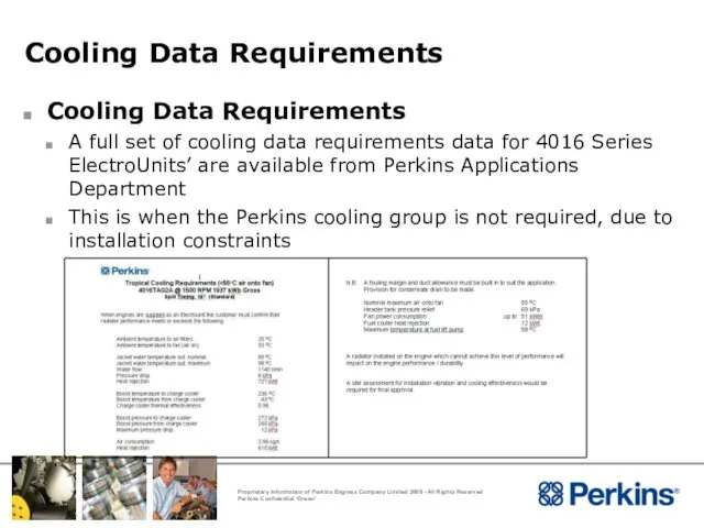 Cooling Data Requirements Cooling Data Requirements A full set of cooling