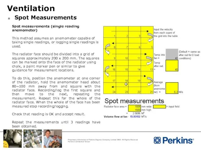 Ventilation Spot Measurements Spot measurements (single reading anemometer) This method assumes