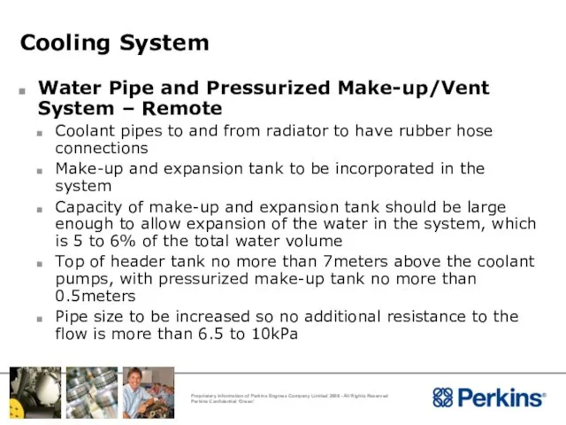 Cooling System Water Pipe and Pressurized Make-up/Vent System – Remote Coolant