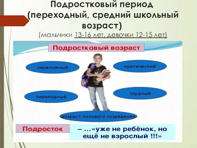 Подростковый период (переходный, средний школьный возраст) (мальчики 13-16 лет, девочки 12-15 лет)