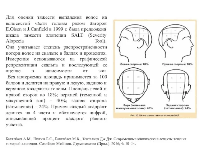 Для оценки тяжести выпадения волос на волосистой части головы рядом авторов